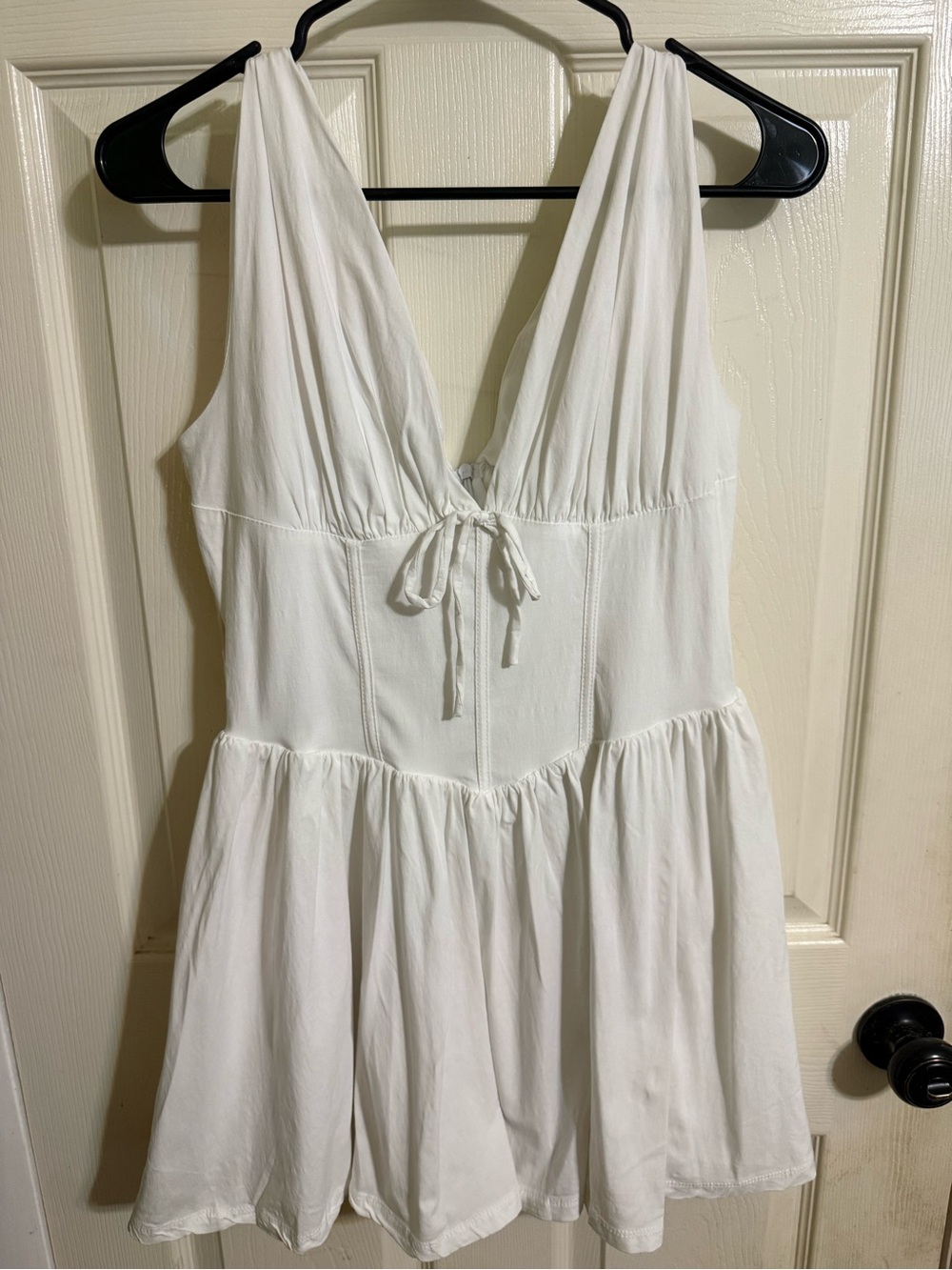 White V-Neck Tie-Front Sundress